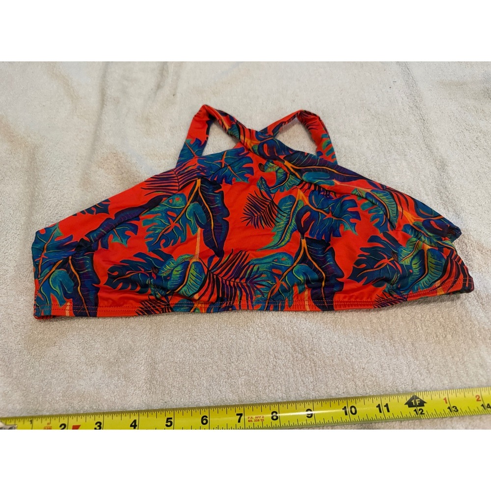 L*Space Tropical Leaf High Neck Cross Back Bikini Top Red Blue D/D NWOT